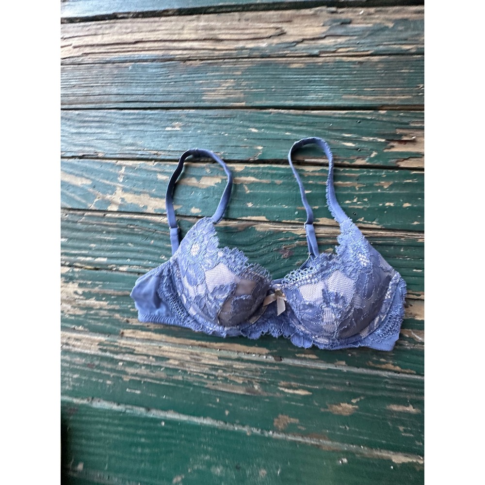 Victoria's Secret Body by Victoria Lined Demi Bra Blue Floral Lace 34B 287941